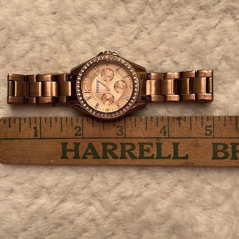 Fossil Womens Riley Multifunction Watch Crystals Rose Gold